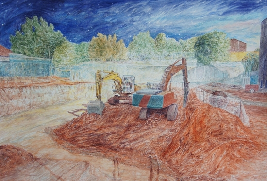 Aquarelle chantier pelleteuse