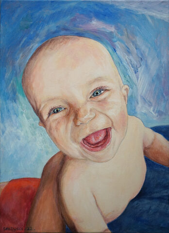 PORTRAIT Bébé aquarelle Patrick Salducci artiste peintre Marseille Artiste pientre portraitiste