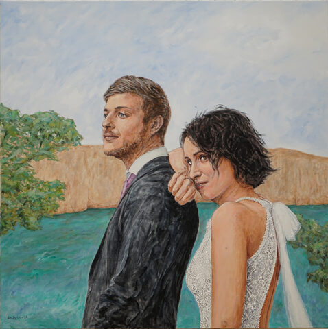 Portrait couple Acrylique 80-80cmlducci artiste peintre Marseille2 Commande Portrait Aquarelle mariage