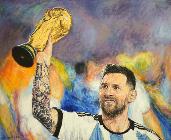 Portrait peinture Acrylique Lionel Messi coupe du monde 2022 Artiste peintre portraitiste portrait