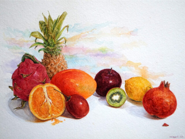 aquarelle fruits exotiques 22cm30