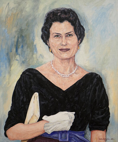 Portait peinture à l’huile sur toile par patrick salducci femme année 1950